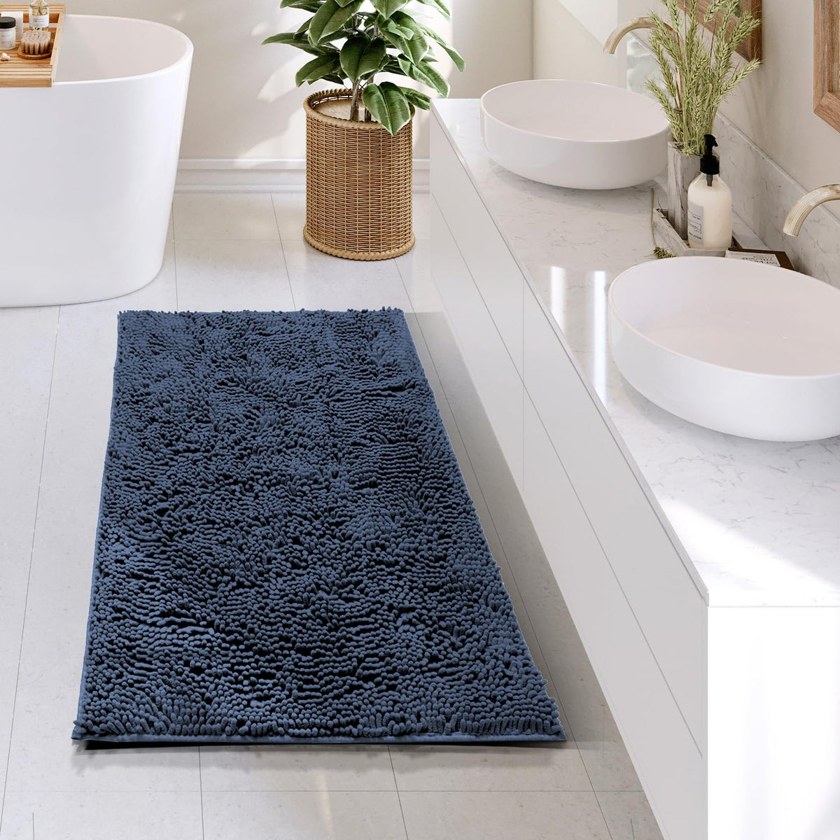 Hearth & Harbor Bathroom Rugs, Chenille Bath Mat - Machine Washable Bath Mats for Bathroom Non-Slip Backing Rubber, Quick Dry Bathroom Mat, 17 x 24 + 20 x 32 - Hunter Green