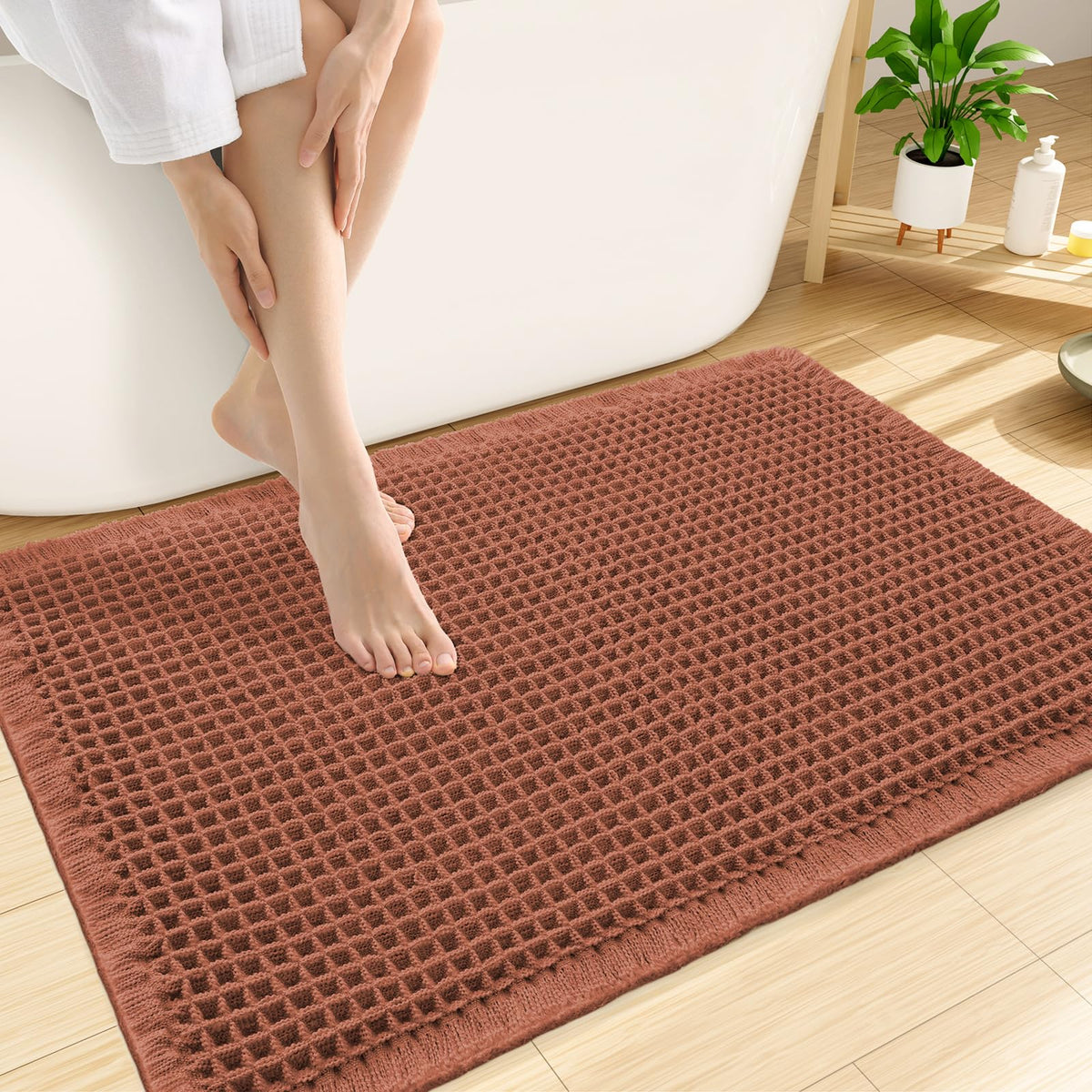 Smiry Waffle Bath Mat 30X20, Extra Soft Absorbent Bathroom Rugs, Brown