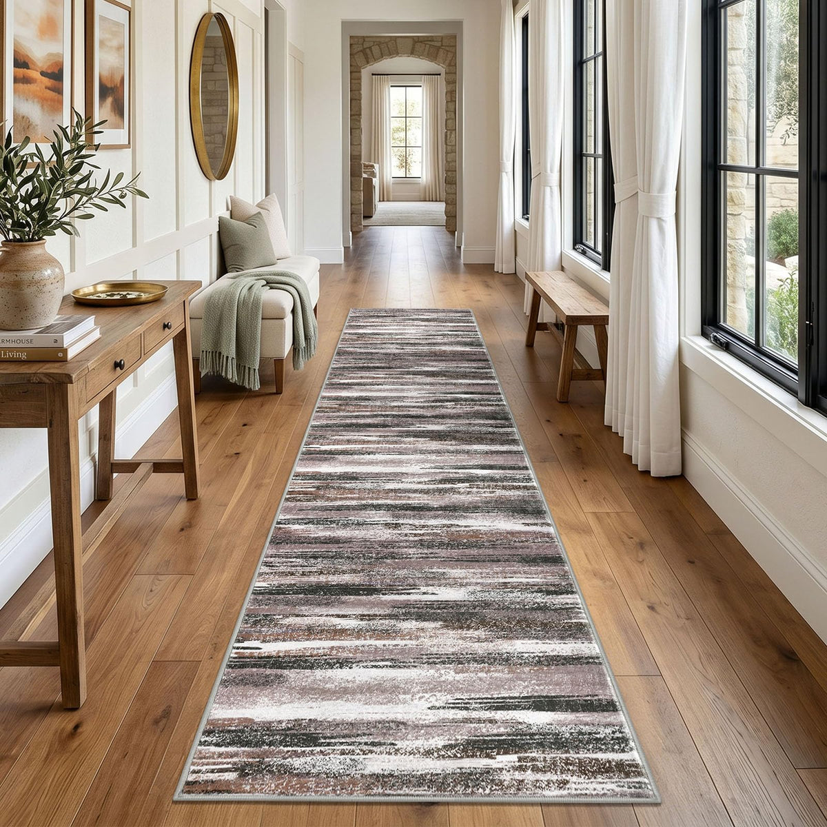 Lansny Abstract Washable 2x6 Runner Rug Non Slip Runners for Hallway