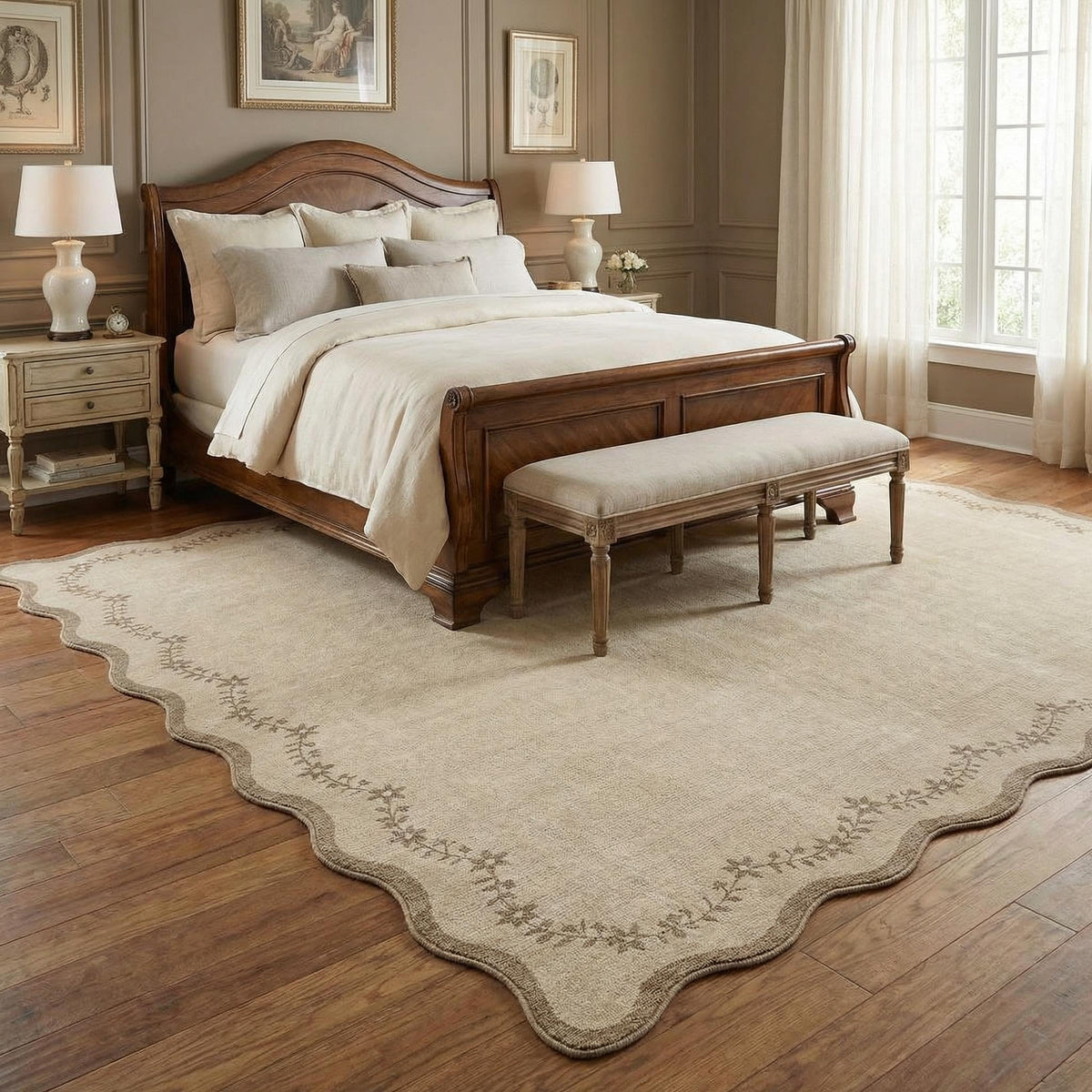 GarveeHome 3x5 Scalloped Washable Area Rug Non Slip Bedroom Entryway Rug