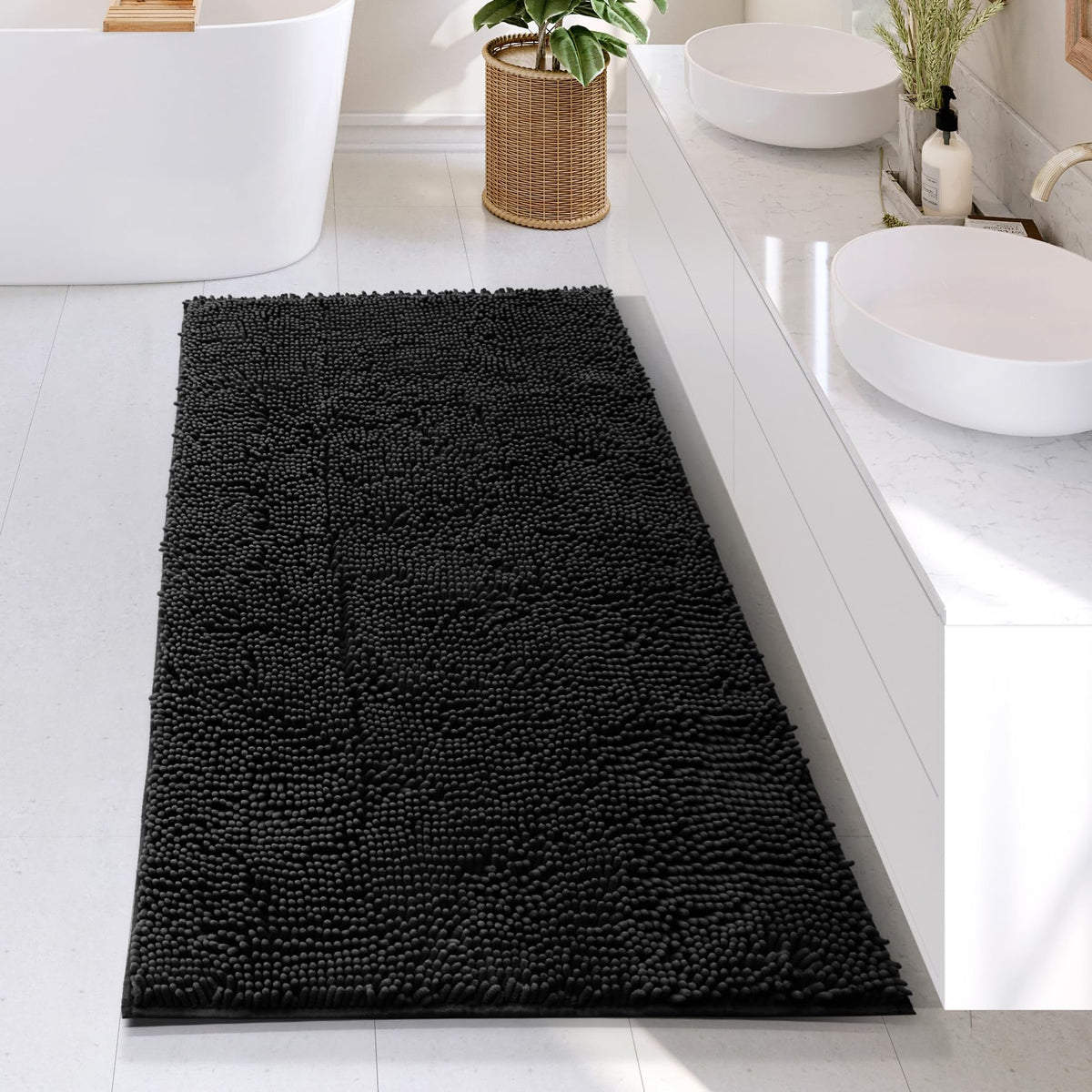 Hearth & Harbor Bathroom Rugs, Chenille Bath Mat - Machine Washable Bath Mats for Bathroom Non-Slip Backing Rubber, Quick Dry Bathroom Mat, 17 x 24 + 20 x 32 - Hunter Green