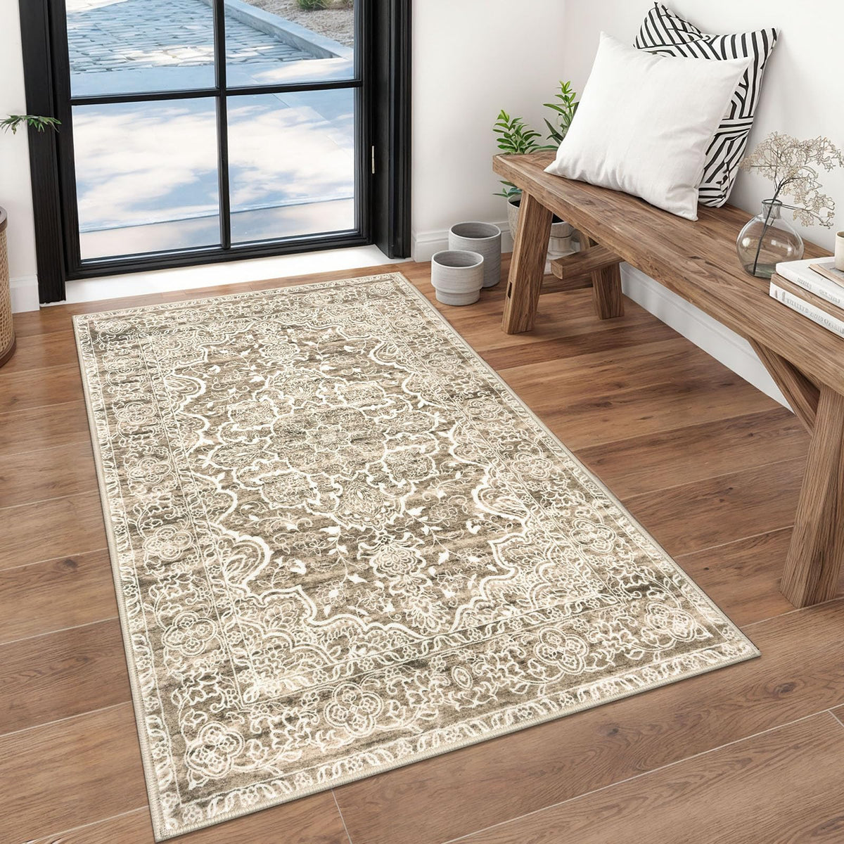 KUTA Entryway Rugs Indoor Washable Small Area Rug 2x3 Blue Entrance Carpet