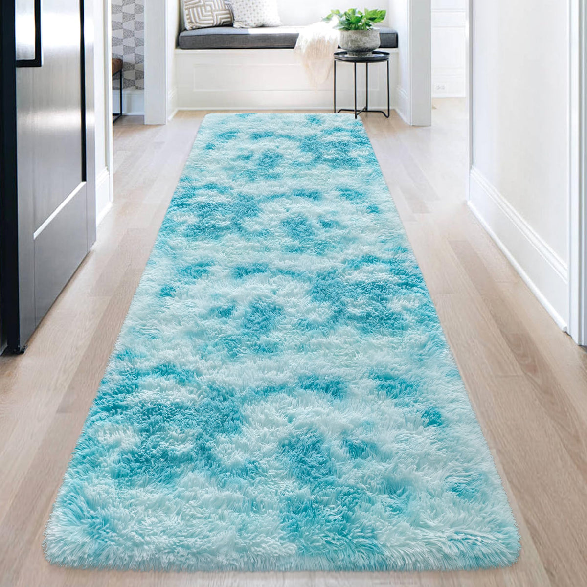 Soft Fluffy Beige Runner Rug for Bedroom, Bedside Long Rug Runner