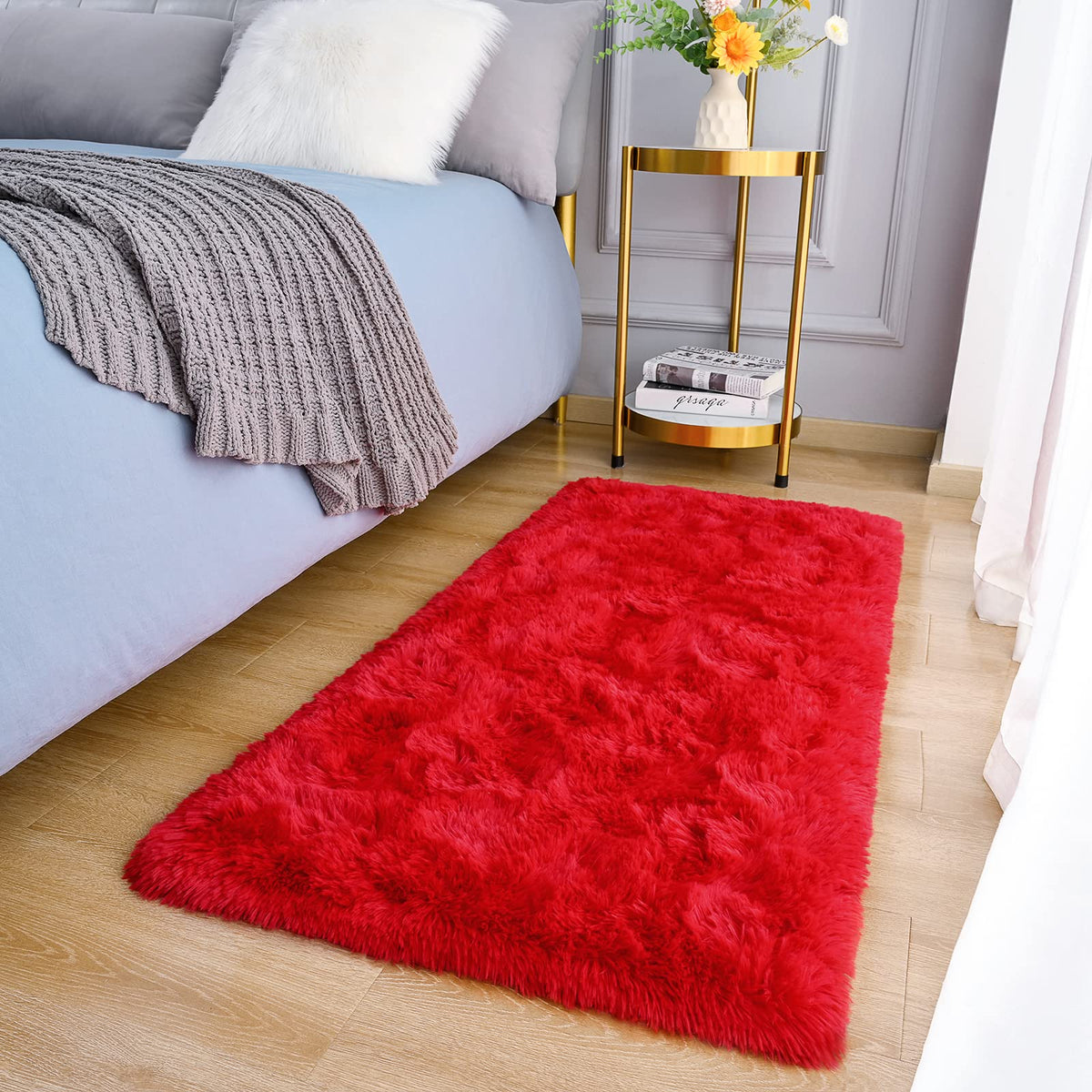 Amearea Shag Fluffy Small Rug, 2x4 Throw Rugs for Bedroom Girls, Black