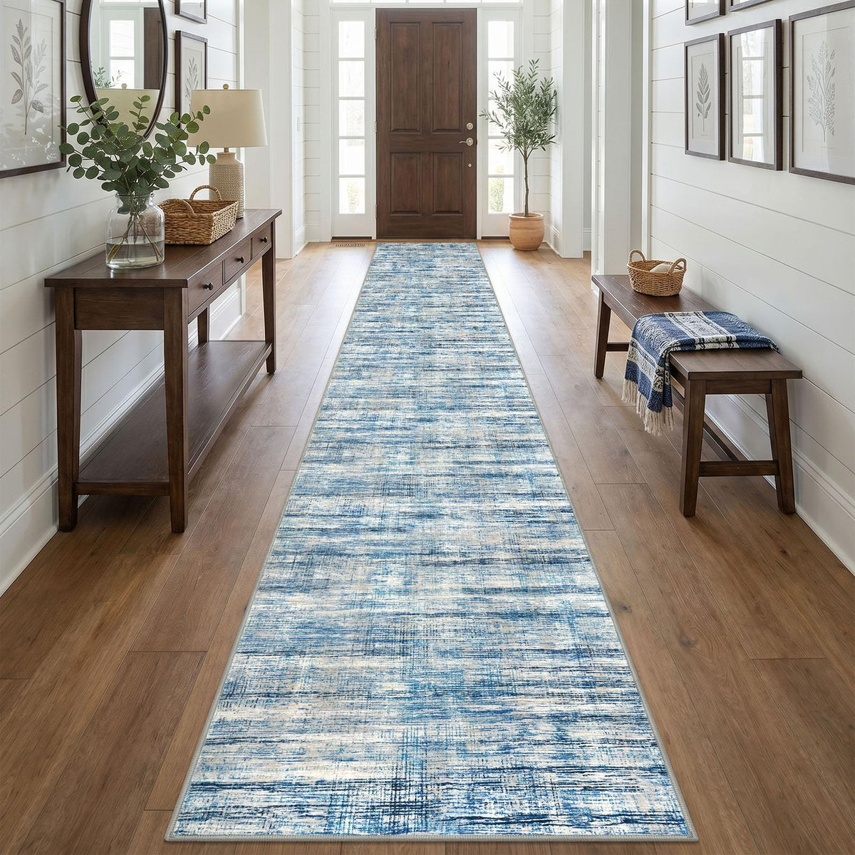 KOZYFLY Abstract Entryway Rug 2x3 Washable Door Mat Indoor Blue Beige