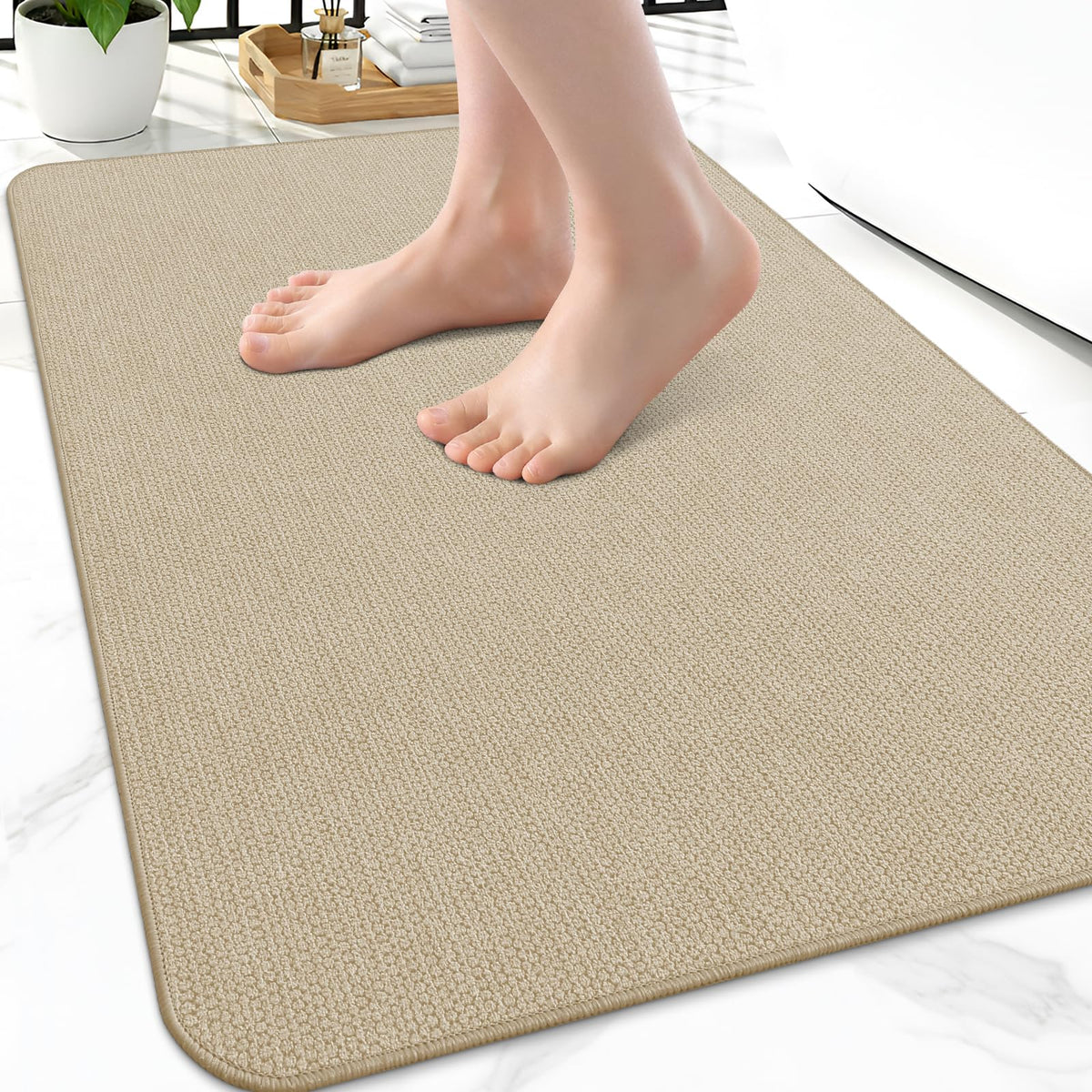 Smiry Ultra Thin Bath Mat 30X20, Non Slip Rubber Washable Bathroom Rugs