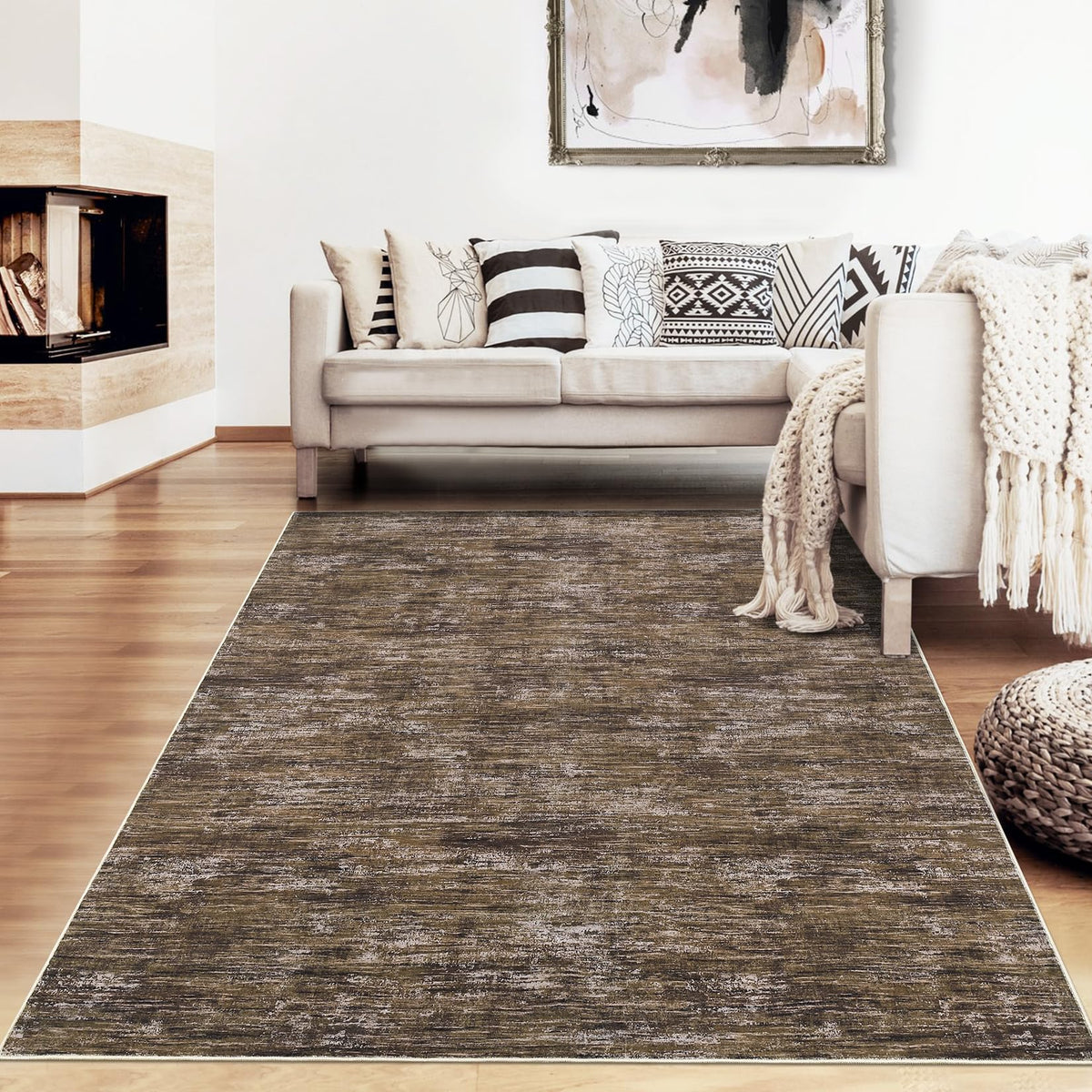 RUGSREAL Small Area Rug 2x3 Entryway Mat with Rubber Backing Stain Resistant Throw Carpet Modern Solid Color Bath Mat Contempowary Washable Rug for Living Room Bedroom Dining Room Kitchen, Beige 2x3