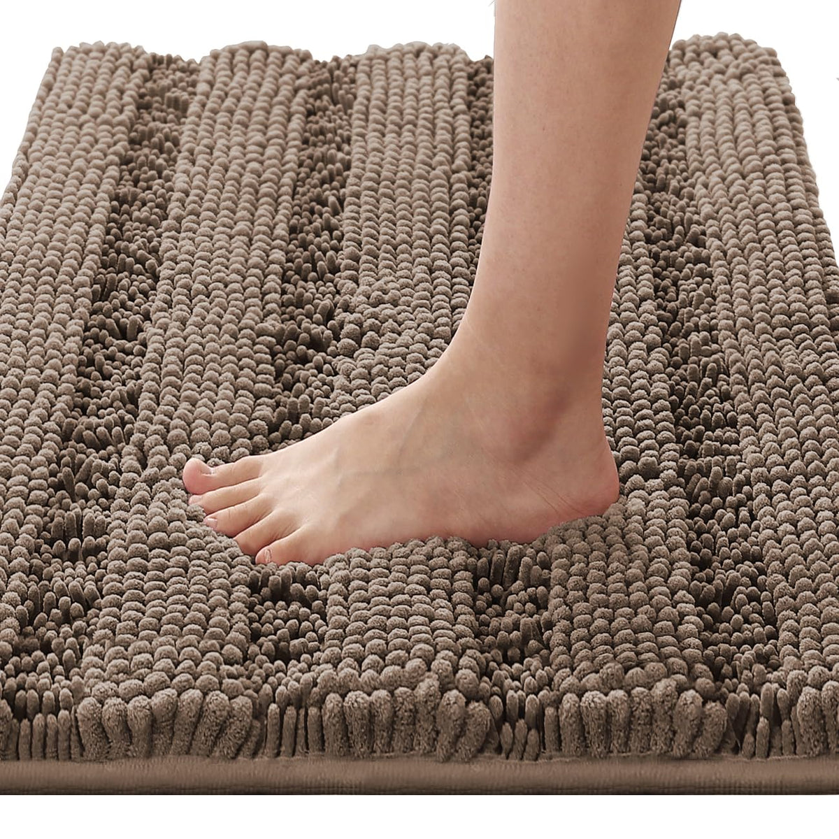 H.VERSAILTEX Bathroom Rugs Bath Rug Set 2 Piece Bathroom Contour Rug Toilet Mat Sets Non Slip Contour Bath Rug Ultra Thick Water Absorbent Striped Bath Mats Washable(47" x 17" Plus 20" x 20" U, Cream)