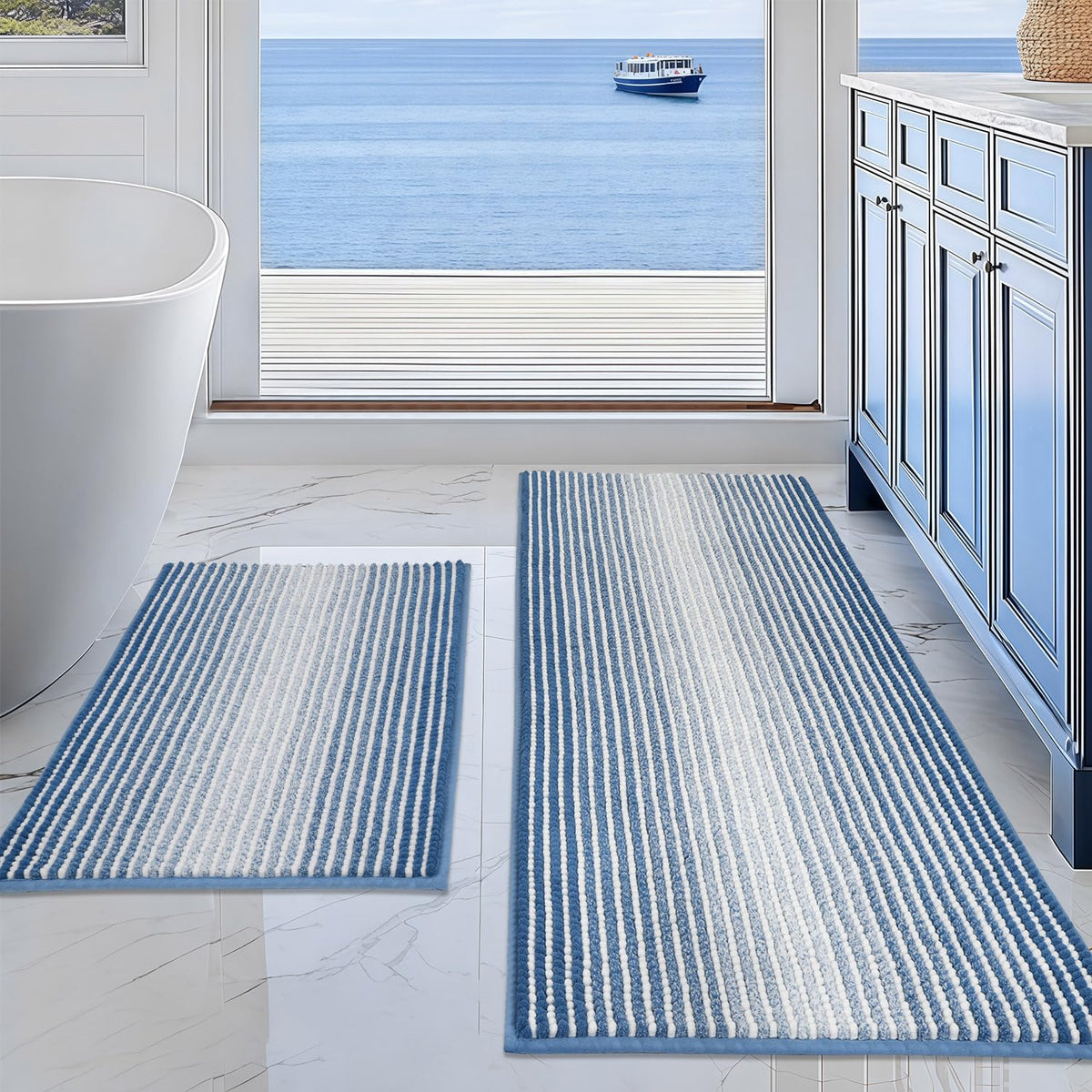 BSICPRO Bathroom Rugs Sets 2 Piece, Non Slip Boho Bath Mats, Beige