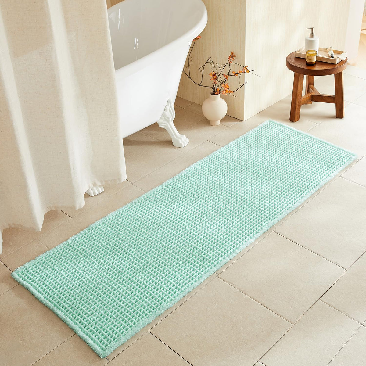 TYUU Waffle Bath Mat, Boho Bathroom Rugs Non Slip Washable, 30x20 Khaki