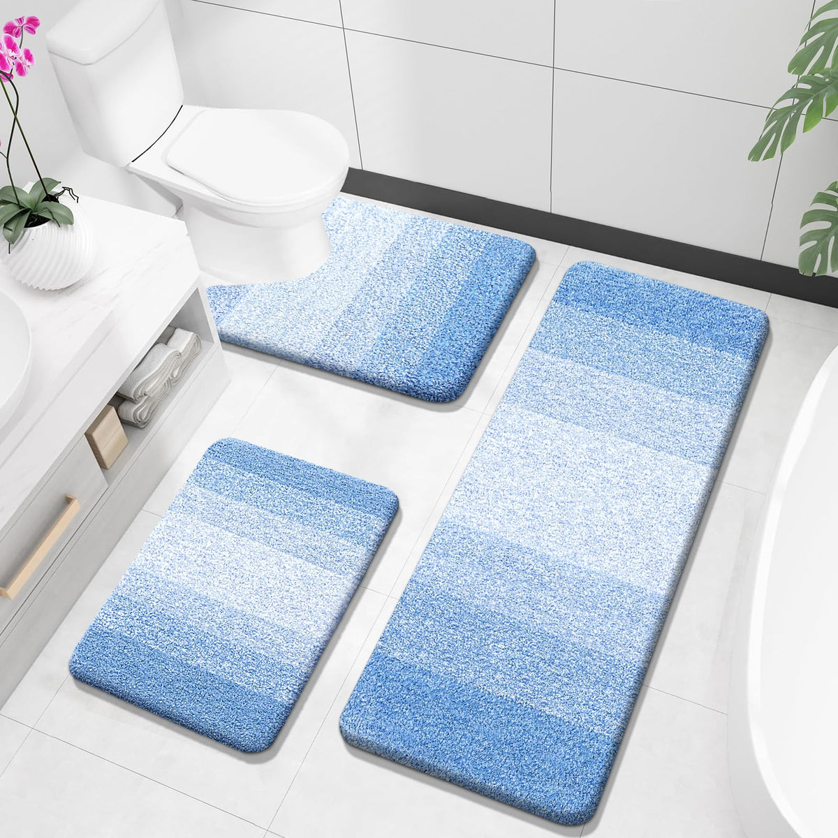 OLANLY Microfiber Bathroom Rugs Sets 3 Piece, Absorbent Bath Mats, Grey