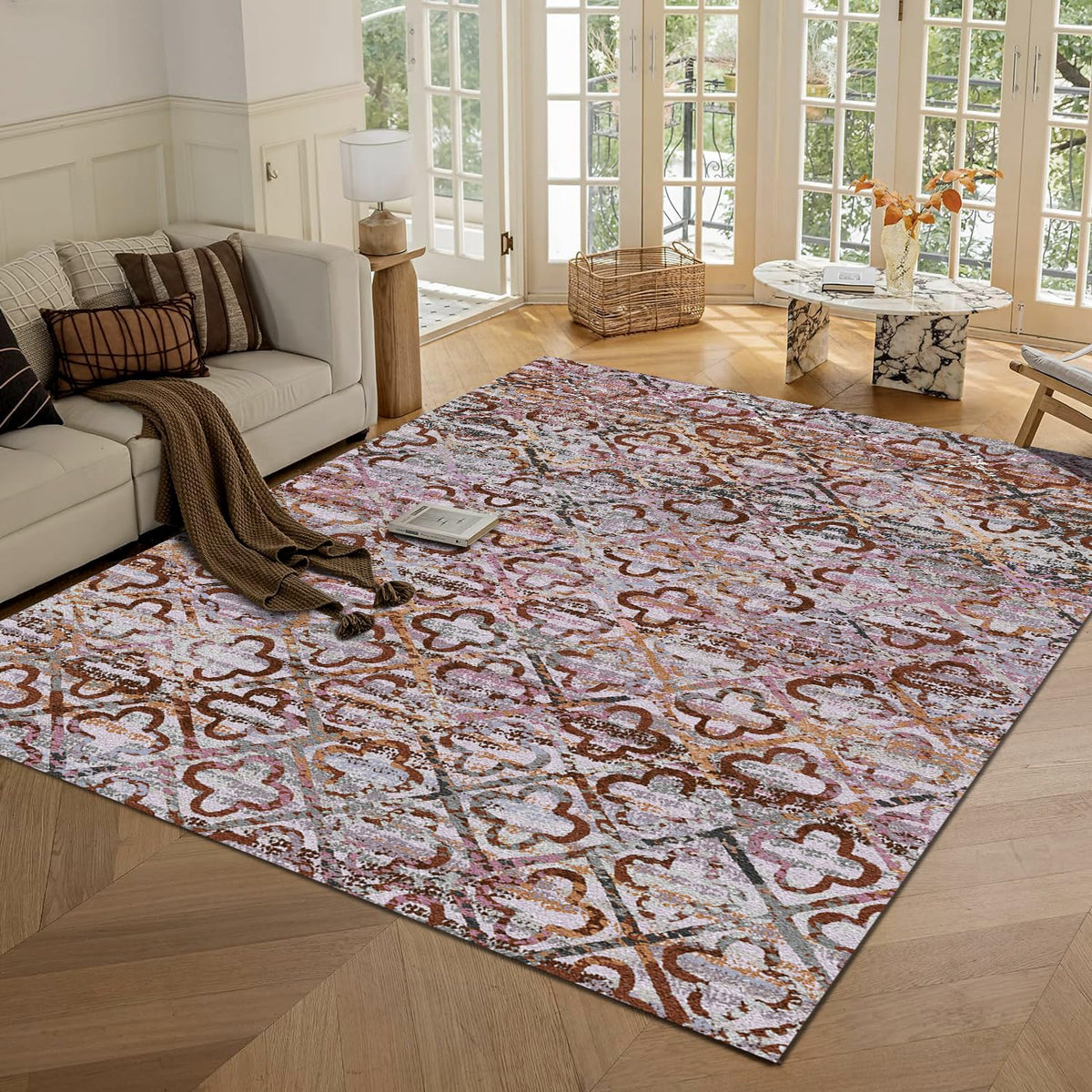 RUGSURE Washable Area Rugs - Perfect for Living Room, Bedroom, Kids Room, Nursery - Stain & Water Resistant Non-Slip, Pet & Child Friendly, Vintage Tribal Area Rugs (Green, 3' x 5 ')