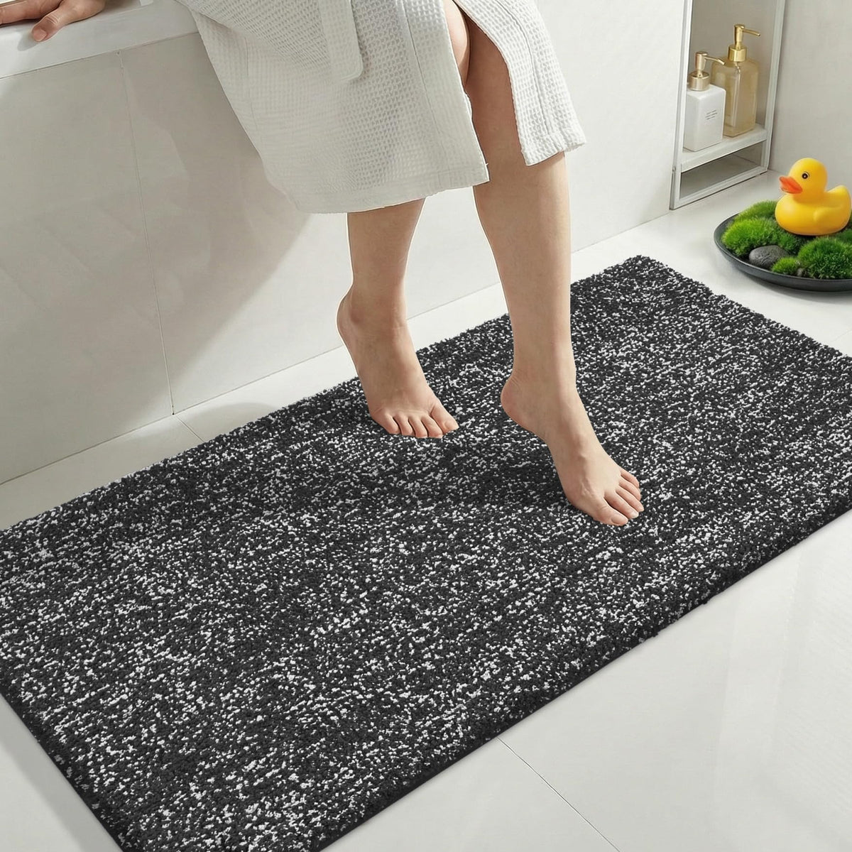 Yimobra Non Slip Machine Washable Bathroom Rug 24x17 Light Beige and White