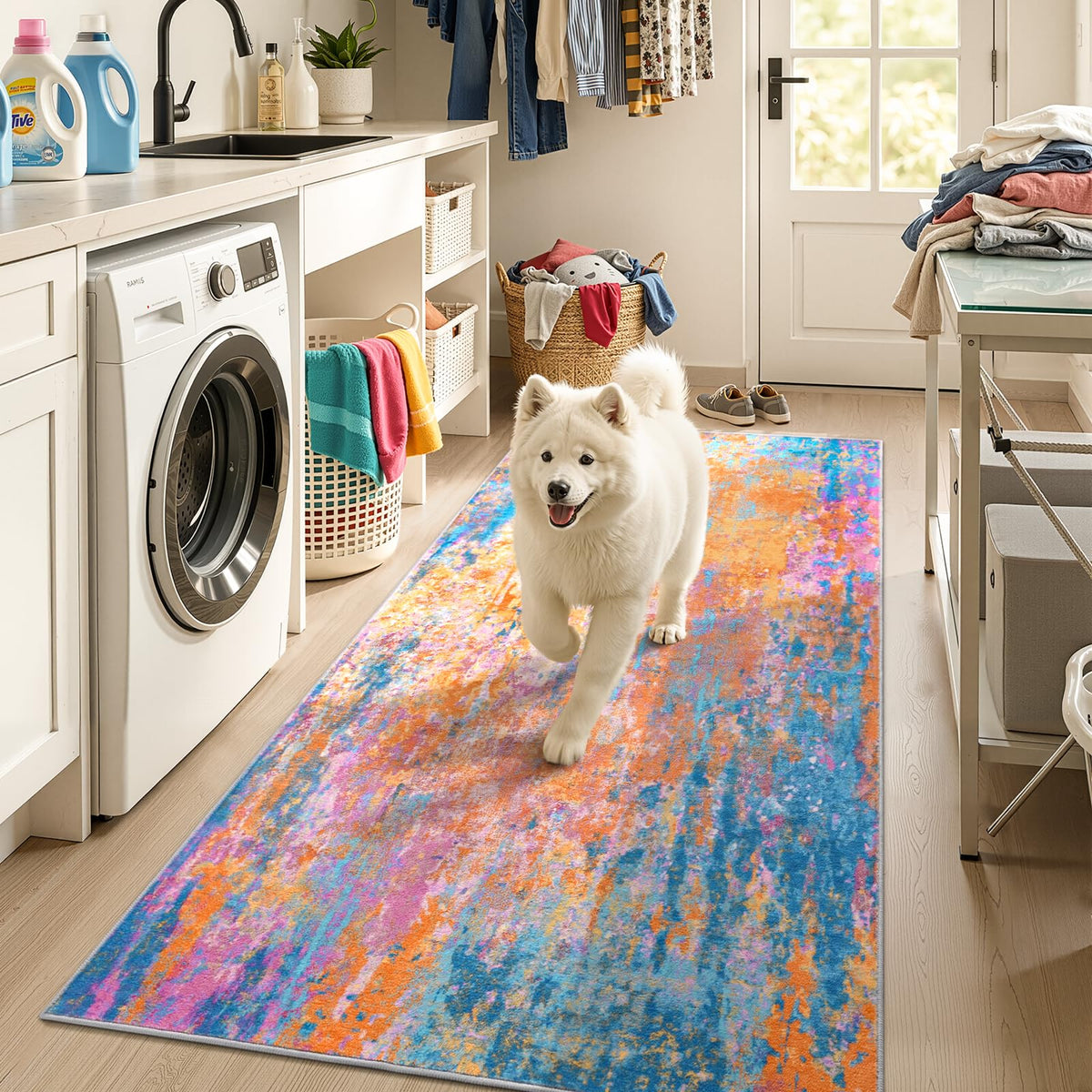 Ompaa 2x6 Rug Runners for Hallways Kitchen Runner Rug Non Slip Washable Grey Long Runner Rugs with Rubber Backing Soft Abstract Carpet Runner for Hallways, Kitchen, Bedroom, Bathroom, Entryway