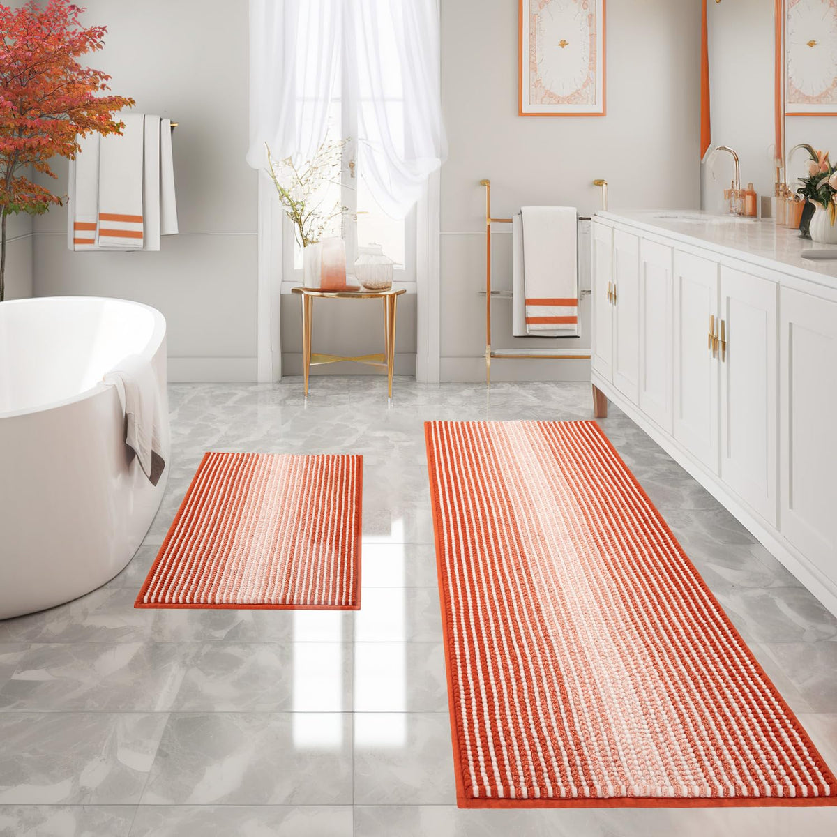 BSICPRO Bathroom Rugs Sets 2 Piece, Non Slip Boho Bath Mats, Beige