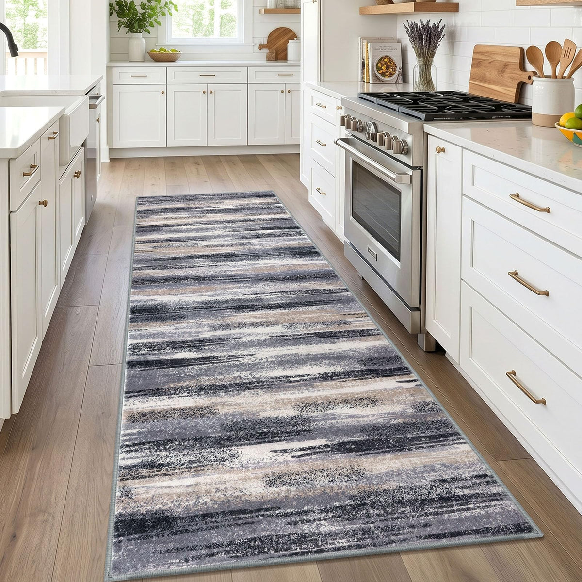 Lansny Abstract Washable 2x6 Runner Rug Non Slip Runners for Hallway