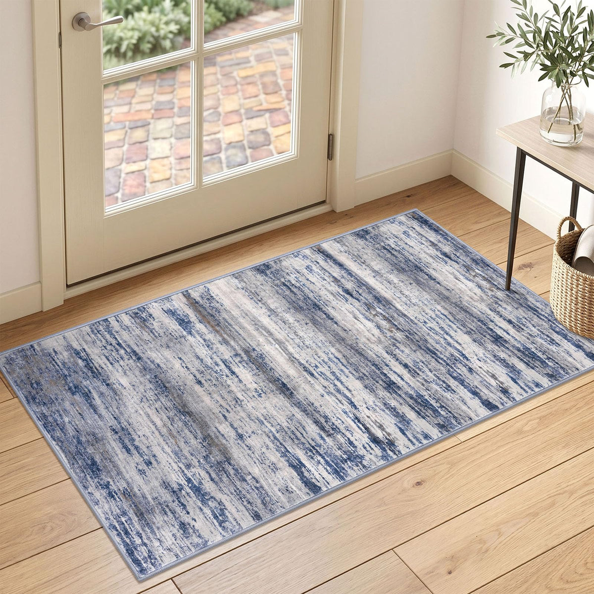 KOZYFLY Abstract Rugs for Entryway 2x3 Washable Small Area Rug Grey-Blue