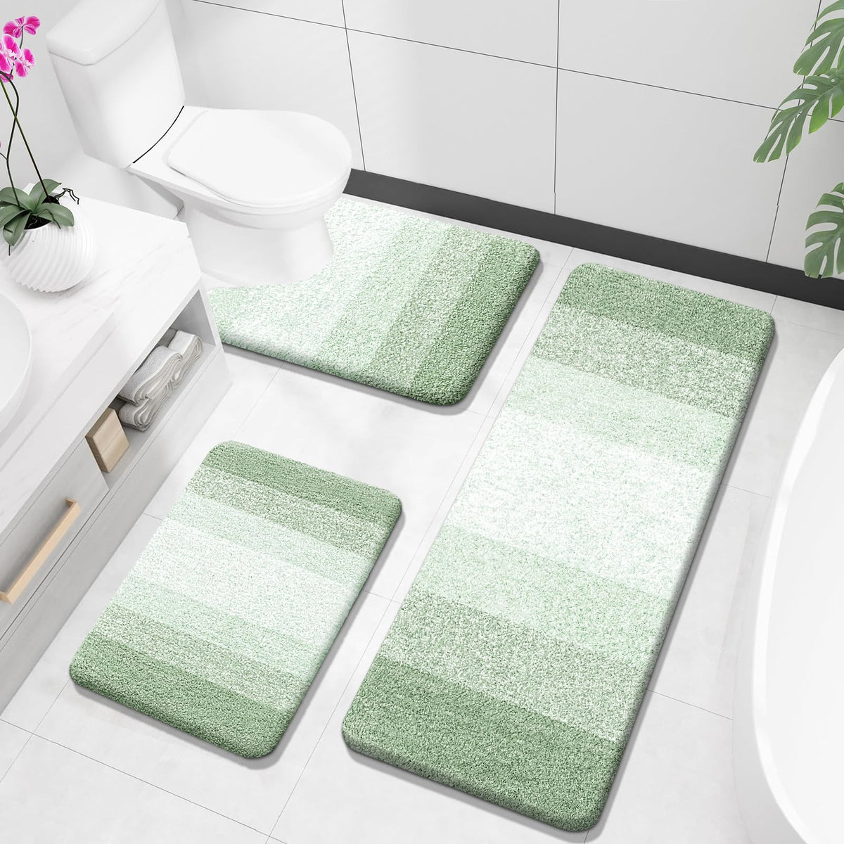 OLANLY Microfiber Bathroom Rugs Sets 3 Piece, Absorbent Bath Mats, Grey