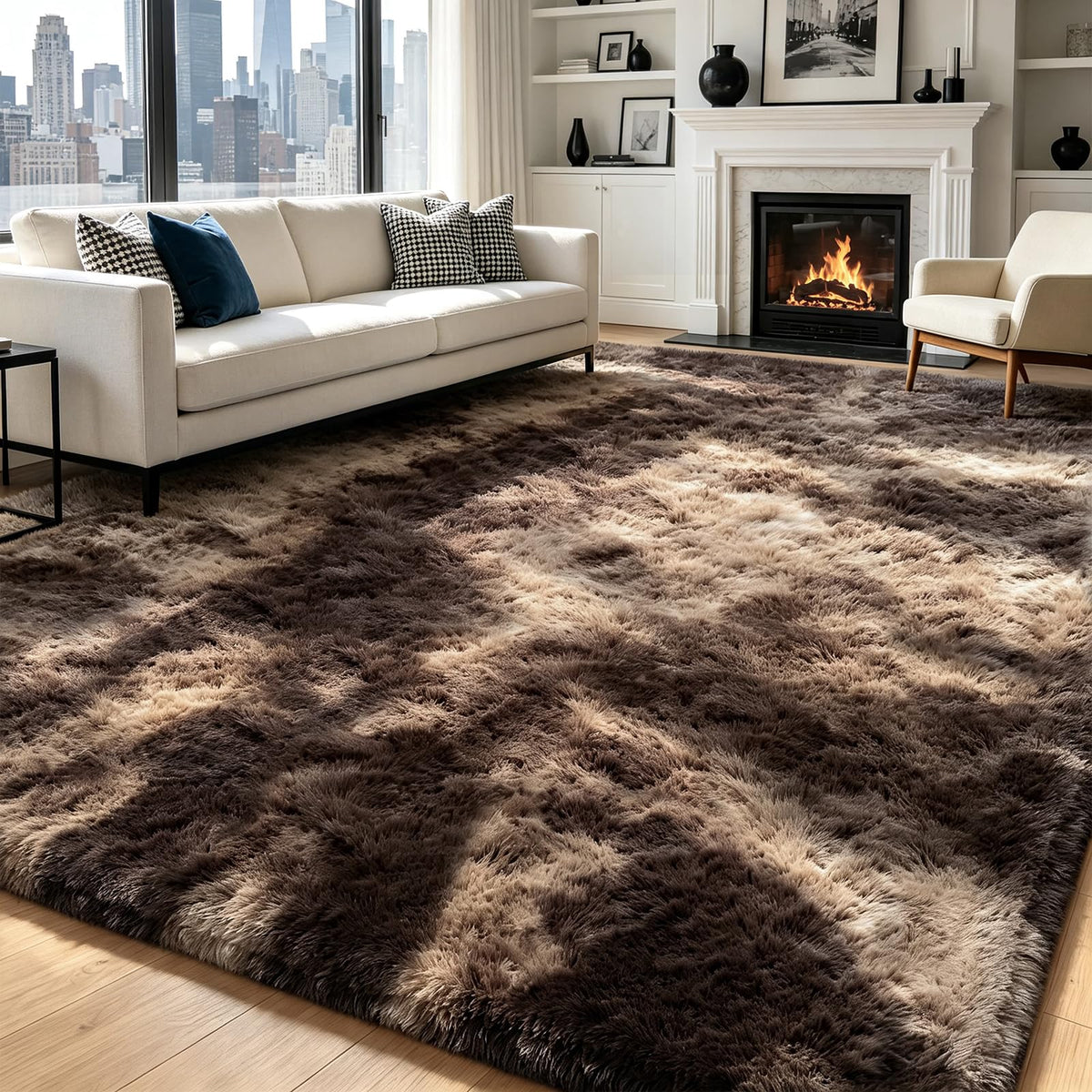 Beige 2x4 Area Rugs for Bedroom, Fluffy Shag Rug Small Rug Bedside Carpet