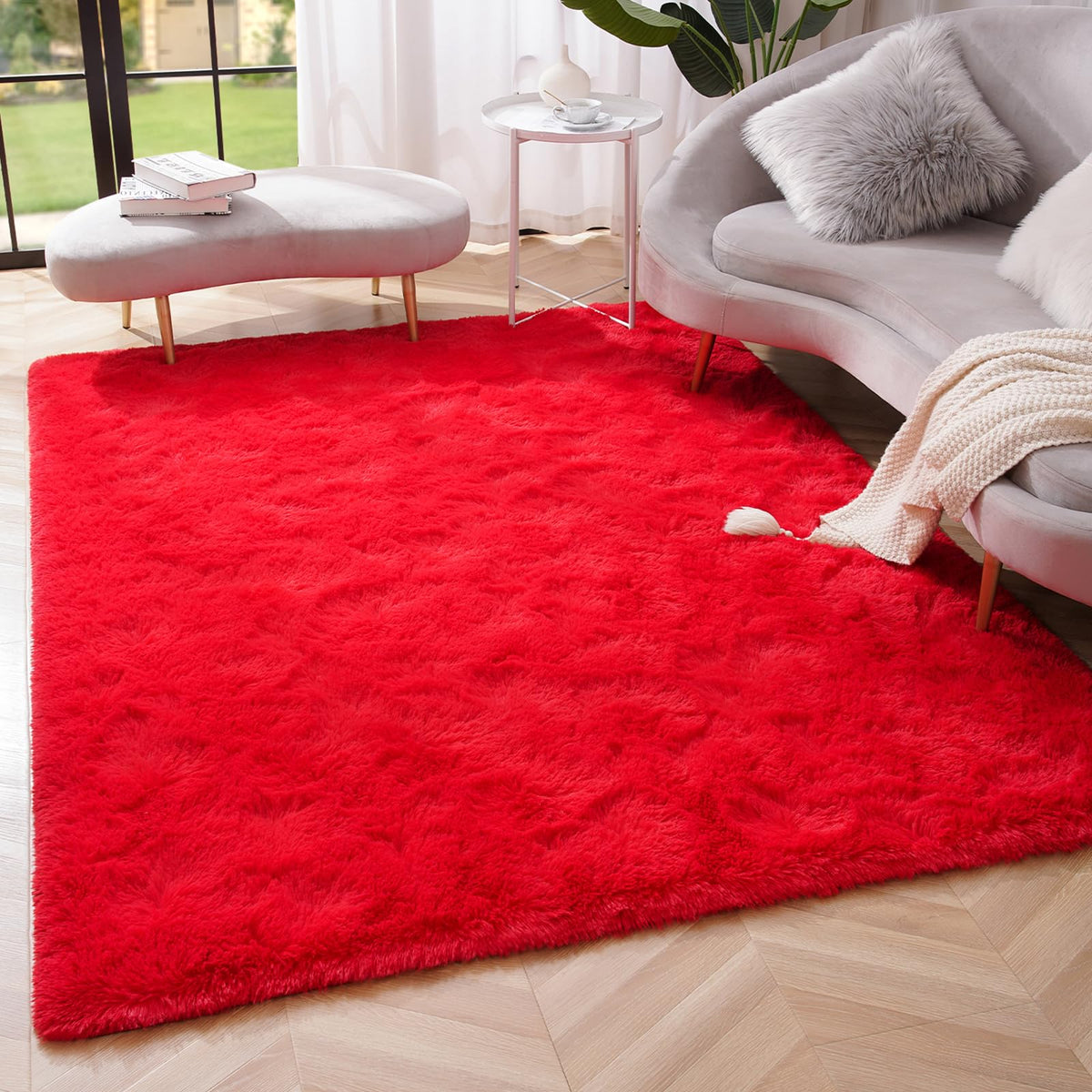 Amearea Shag Fluffy Small Rug, 2x4 Throw Rugs for Bedroom Girls, Black