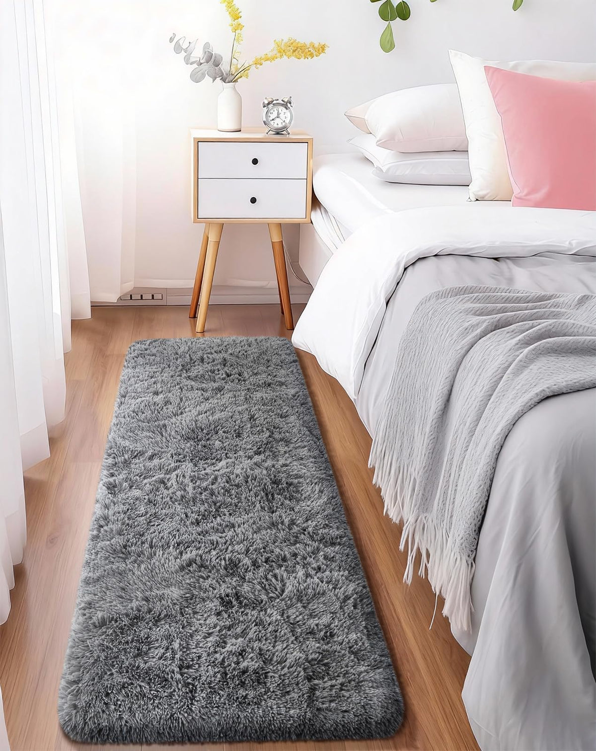 Ophanie Small Rug Upgrade Non Slip Throw Bedside Area Rugs, Fluffy Soft Grey Mini Bedroom Carpet, Affordable Door Entryway Indoor Inside Front Entrance Dog 2x3 Mat, Home Decor Aesthetic, Nursery