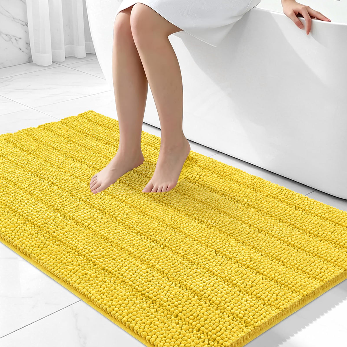 Bcoimo Small Bath Rug Mat,24x17 Chenille Non Slip Gray Bathroom Shower Mat