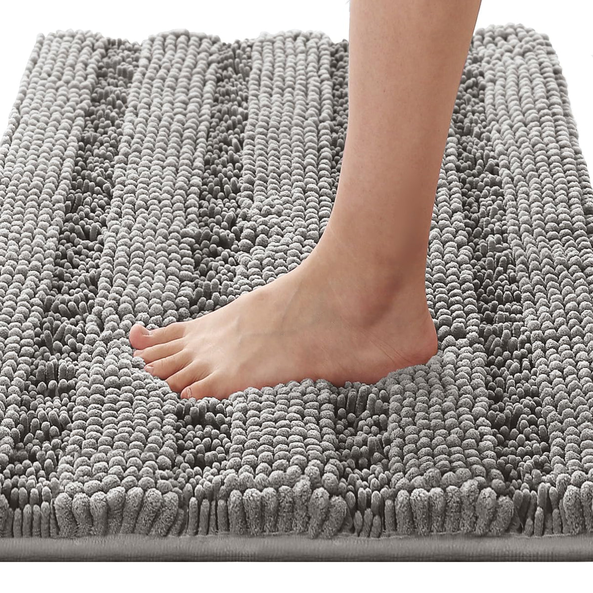 H.VERSAILTEX Bathroom Rugs Bath Rug Set 2 Piece Bathroom Contour Rug Toilet Mat Sets Non Slip Contour Bath Rug Ultra Thick Water Absorbent Striped Bath Mats Washable(47" x 17" Plus 20" x 20" U, Cream)