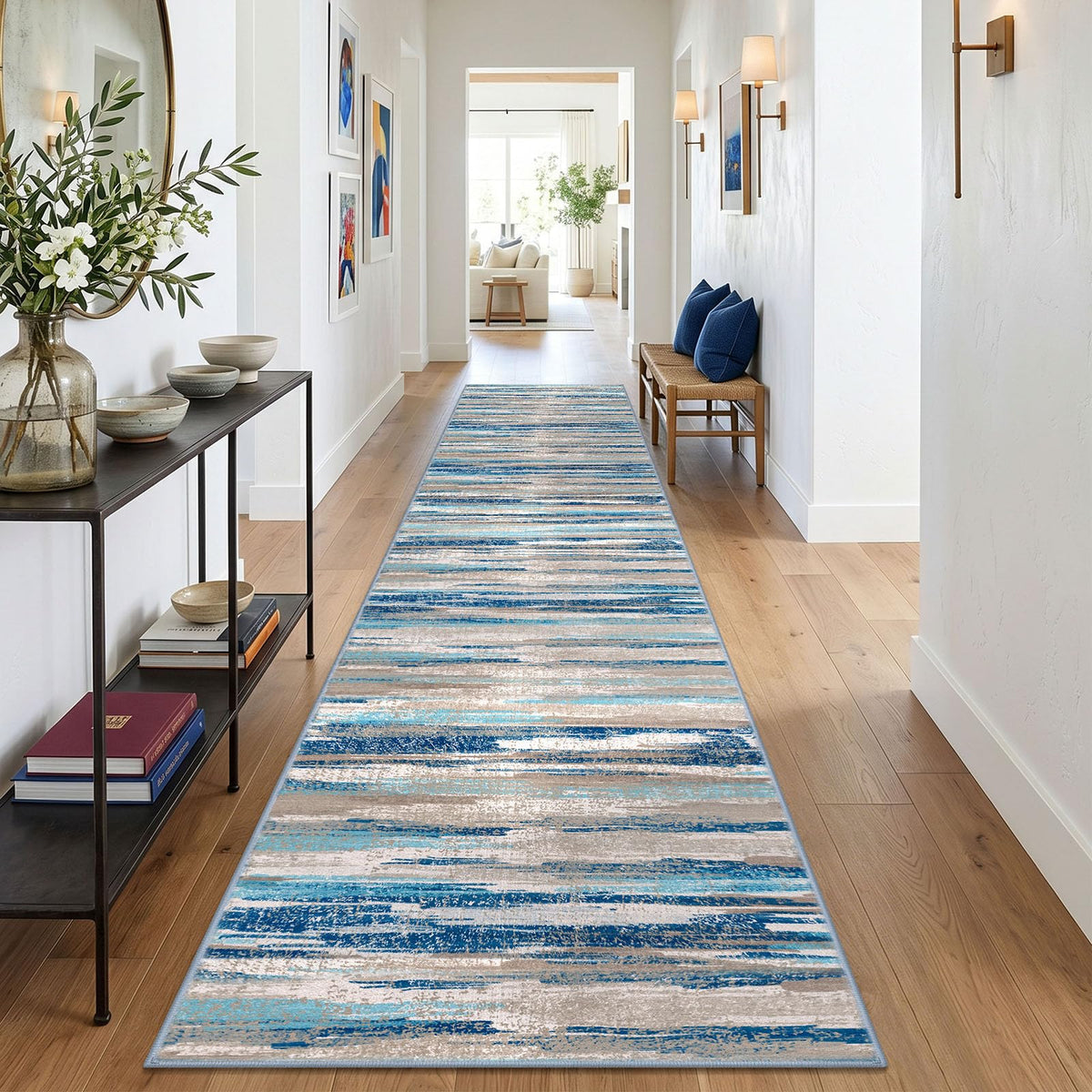 Lansny Abstract Washable 2x6 Runner Rug Non Slip Runners for Hallway