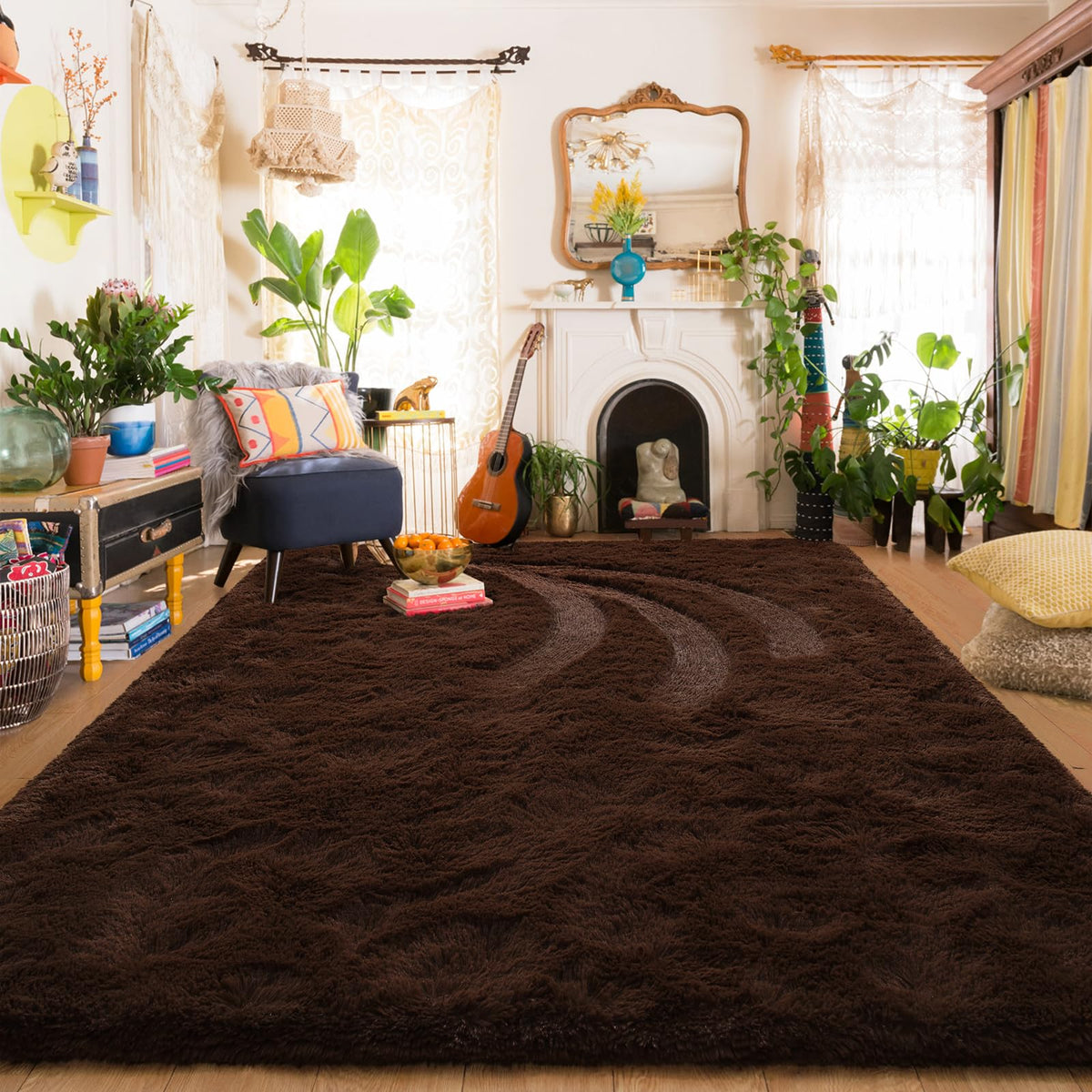 Amearea Shag Fluffy Small Rug, 2x4 Throw Rugs for Bedroom Girls, Black