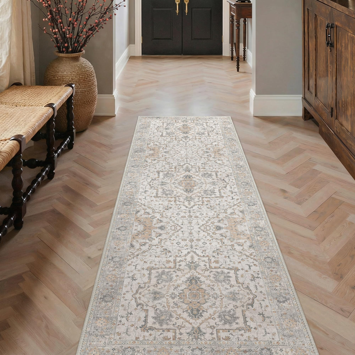 GENIMO 2x5 Washable Runner Rug Non Slip for Hallway, Light Taupe Brown
