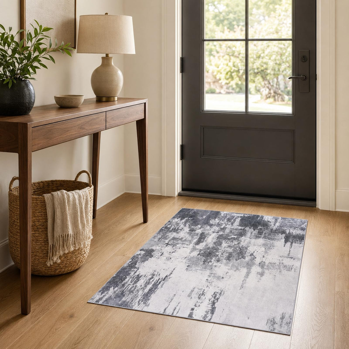 Ompaa 2x6 Rug Runners for Hallways Kitchen Runner Rug Non Slip Washable Grey Long Runner Rugs with Rubber Backing Soft Abstract Carpet Runner for Hallways, Kitchen, Bedroom, Bathroom, Entryway