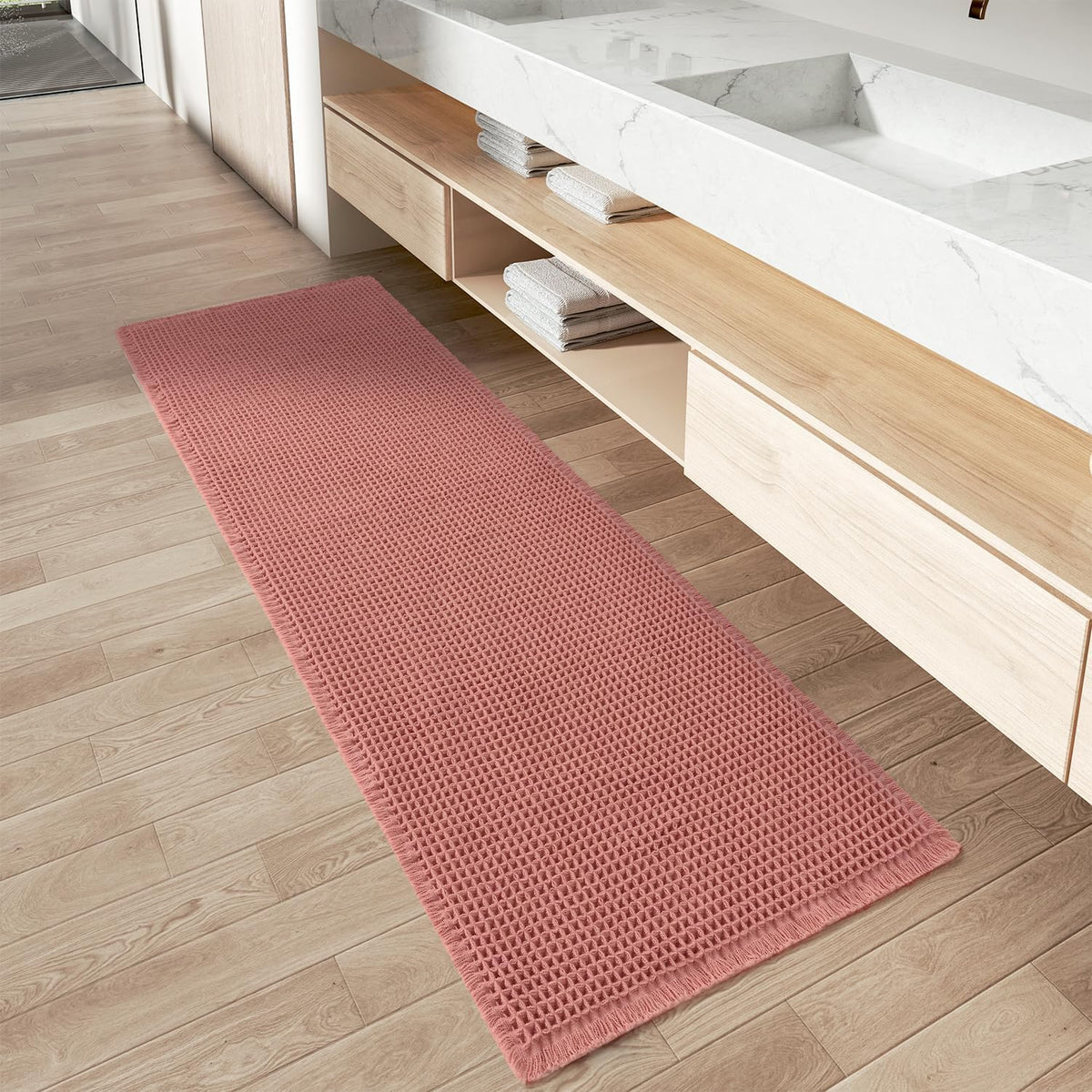 Upgraded Waffle Bath Mat Ultra Absorbent Non Slip Bathroom Mat, 17" x 24"