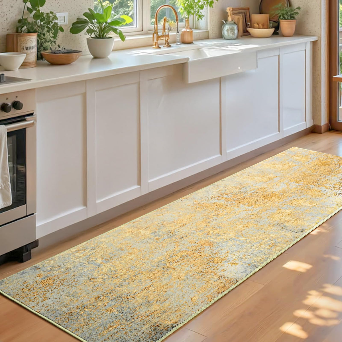 Ompaa 2x6 Rug Runners for Hallways Kitchen Runner Rug Non Slip Washable Grey Long Runner Rugs with Rubber Backing Soft Abstract Carpet Runner for Hallways, Kitchen, Bedroom, Bathroom, Entryway