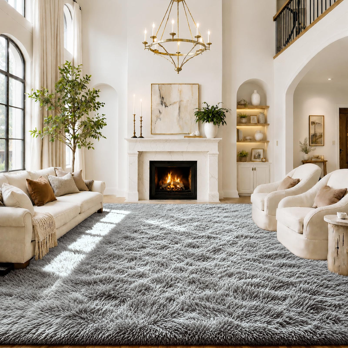 Small Shag Area Rug for Bedroom, 2x3 Cream Soft Plush Carpet