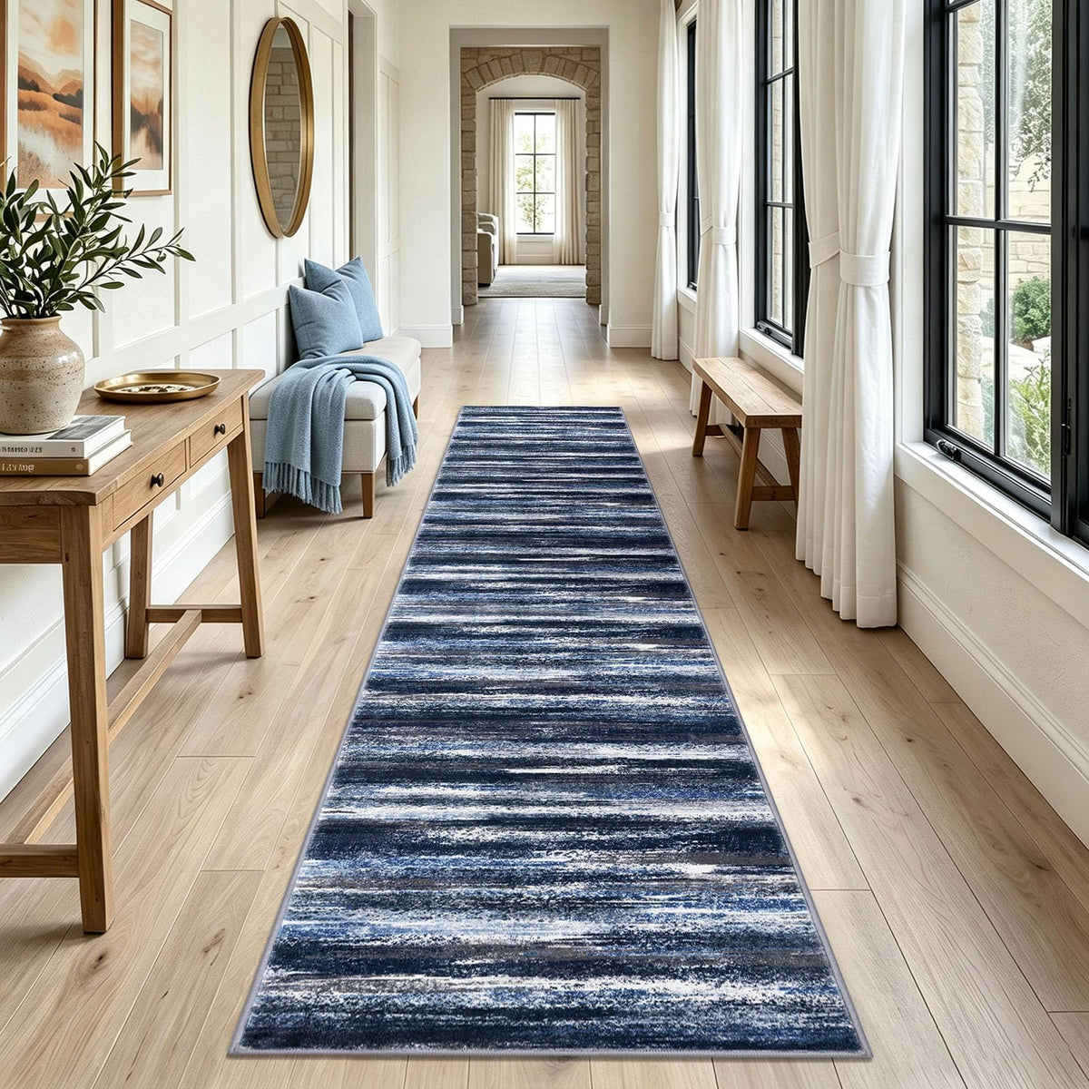Lansny Abstract Washable 2x6 Runner Rug Non Slip Runners for Hallway