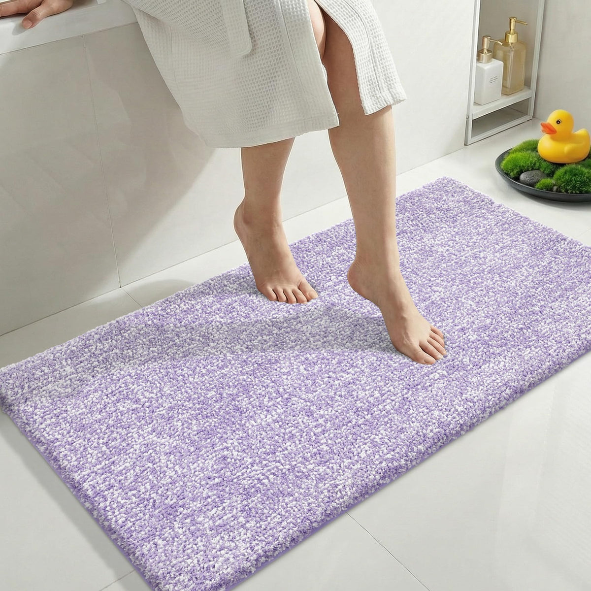 Yimobra Non Slip Machine Washable Bathroom Rug 24x17 Light Beige and White