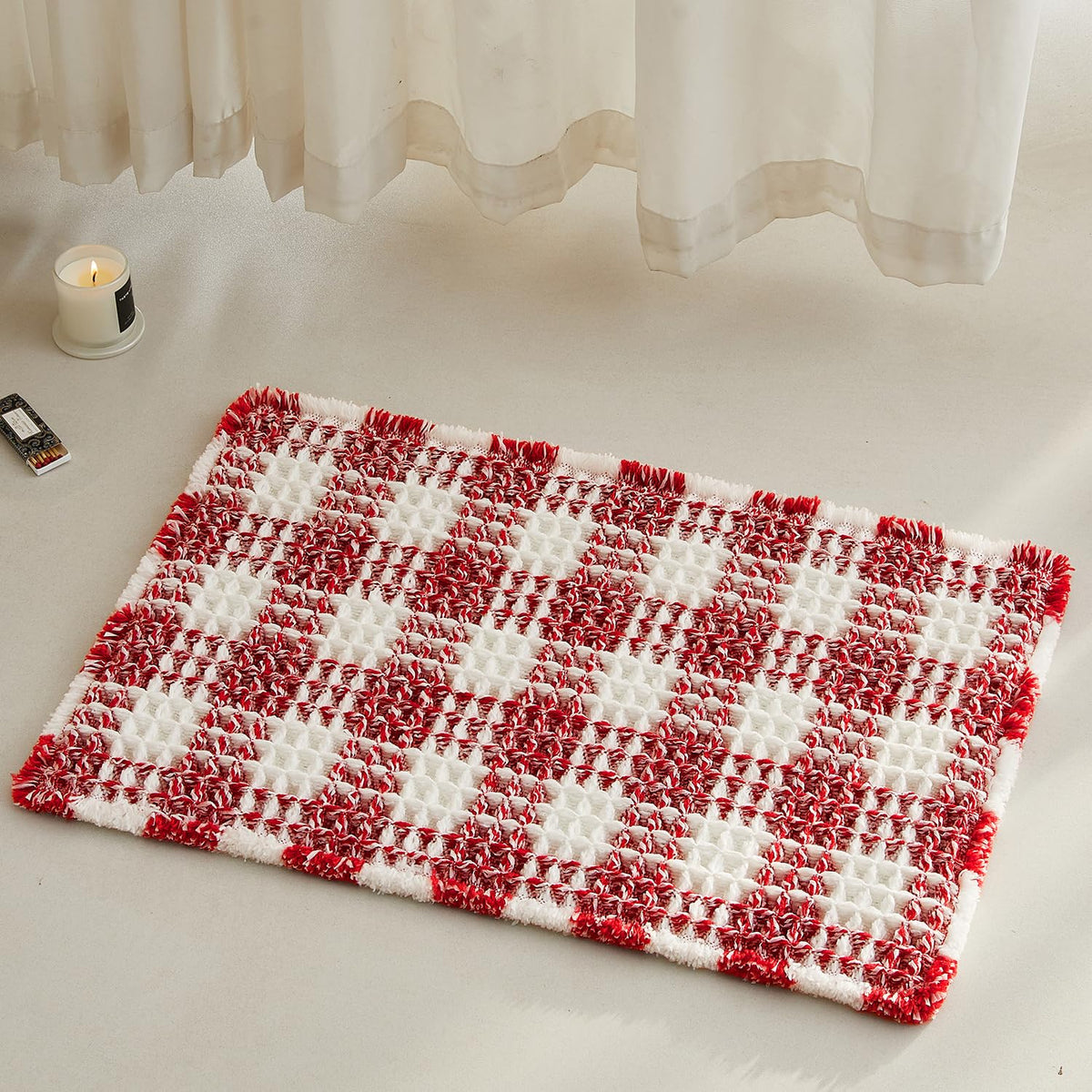 TYUU Waffle Bath Mat, Boho Bathroom Rugs Non Slip Washable, 30x20 Khaki