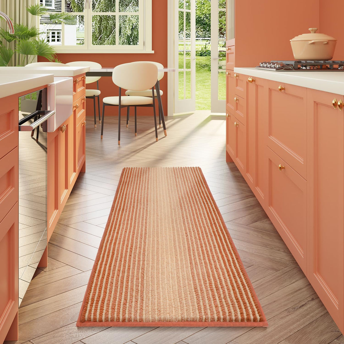BSICPRO Bathroom Rugs Sets 2 Piece, Non Slip Striped Bath Mats, Sage