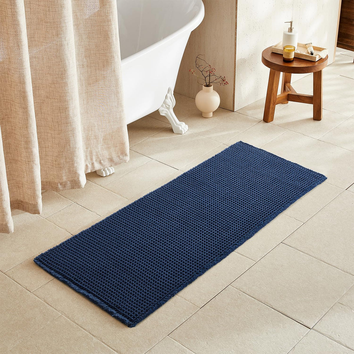 TYUU Waffle Bath Mat, Boho Bathroom Rugs Non Slip Washable, 30x20 Khaki