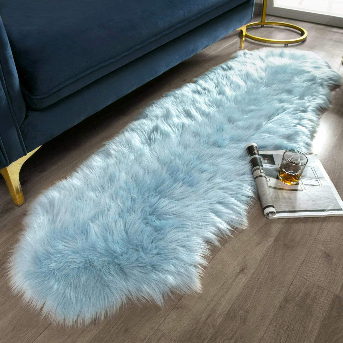 Ashler Faux Fur Rug, White, 2x3 Ft, Machine Washable
