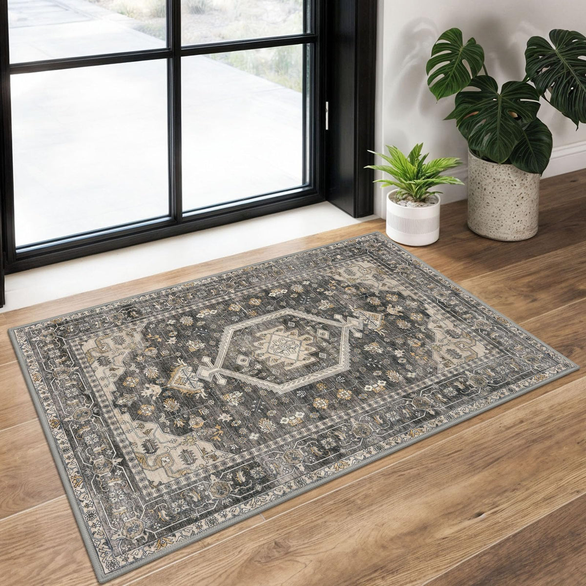 KUTA Entryway Rugs Indoor Washable Small Area Rug 2x3 Blue Entrance Carpet