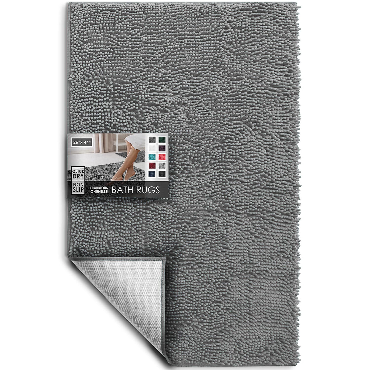 Hearth & Harbor Bathroom Rugs, Chenille Bath Mat - Machine Washable Bath Mats for Bathroom Non-Slip Backing Rubber, Quick Dry Bathroom Mat, 17 x 24 + 20 x 32 - Hunter Green