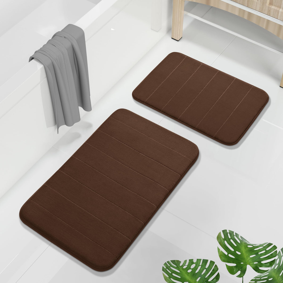 Yimobra Memory Foam Bathroom Rugs Sets 2 Piece - Super Soft Absorbent Quick Dry Bath Mat Set, Machine Washable Non Slip Floor Carpet for Tub Shower & Single Sink (17x24 & 31.5x20 Inch, Gray)