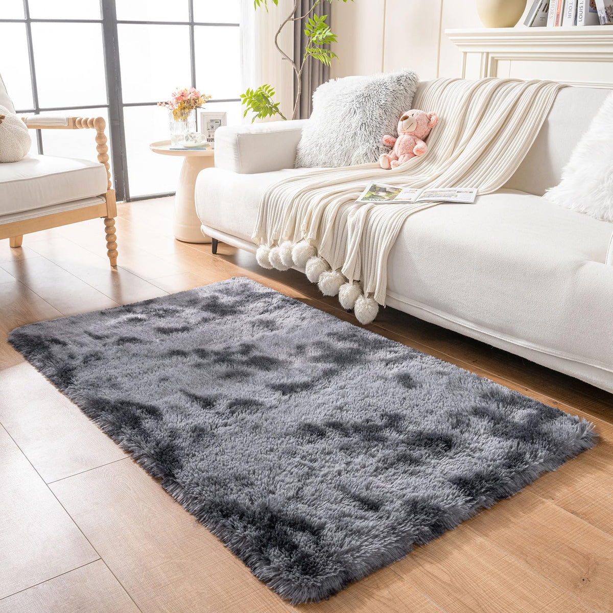 duduta Navy Blue Fluffy Plush Runner Rugs 2x6 ft Tie Dye Rectangle Shag Rug