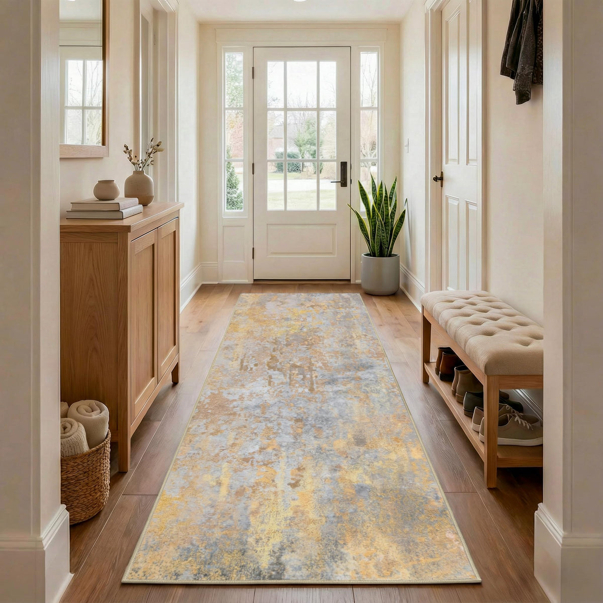 Entryway Rug 2x3 Grey Door Mat Indoor Entrance 24x36, Washable Small Throw Rugs for Kitchen Floor, Entry, Front Door, Bedroom Bedside, Non-Slip Low Pile Stain & Fade Resistant, Abstract Gray