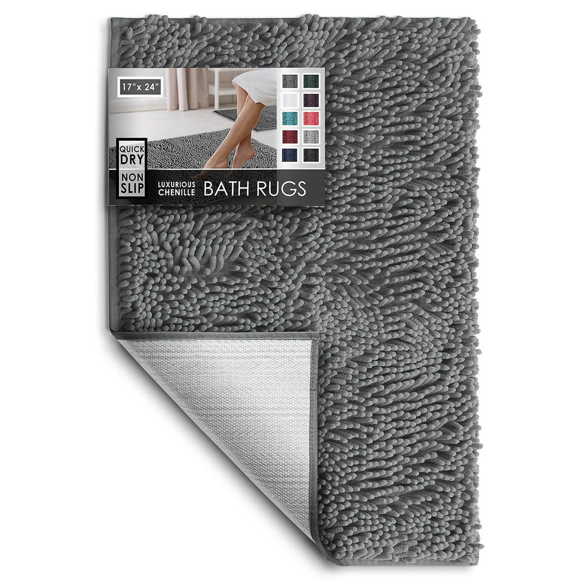Hearth & Harbor Bathroom Rugs, Chenille Bath Mat - Machine Washable Bath Mats for Bathroom Non-Slip Backing Rubber, Quick Dry Bathroom Mat, 17 x 24 + 20 x 32 - Hunter Green