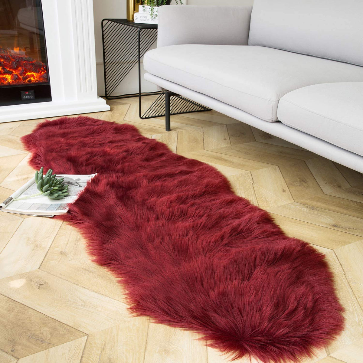 Ashler Faux Fur Rug, White, 2x3 Ft, Machine Washable