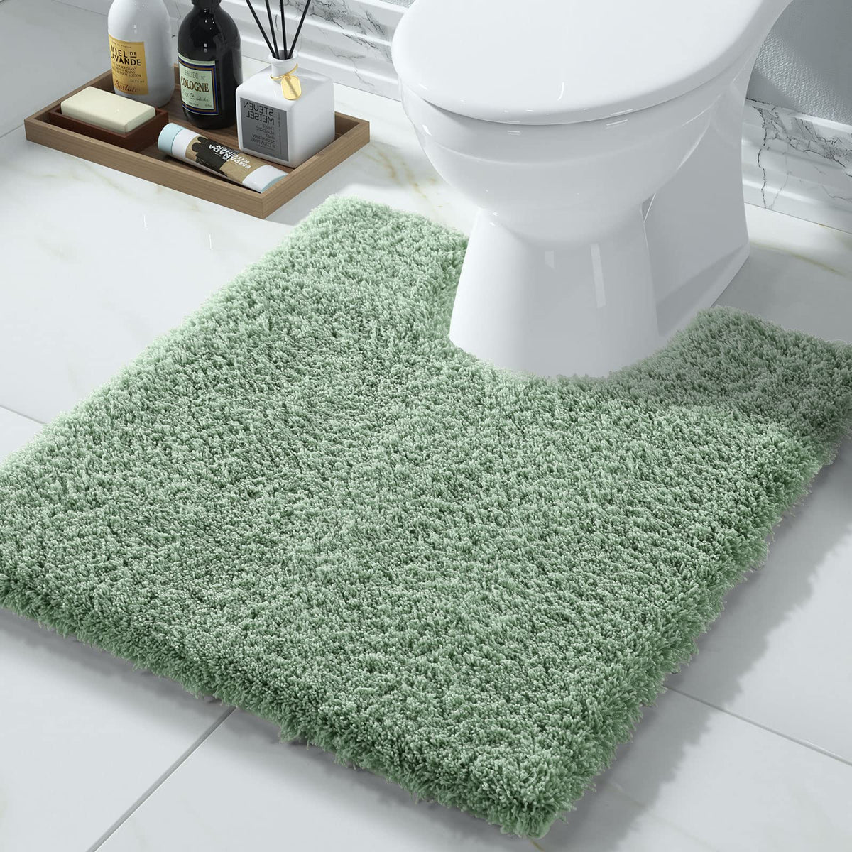 Yimobra Bathroom Rugs Non Slip Washable 32X20, Ultra Soft and Water Absorbent Bath Mats, Plush Fluffy Shower Mat Outside, Microfiber Thick Matts for Bathroom Floor/Tub, Light Gray and White
