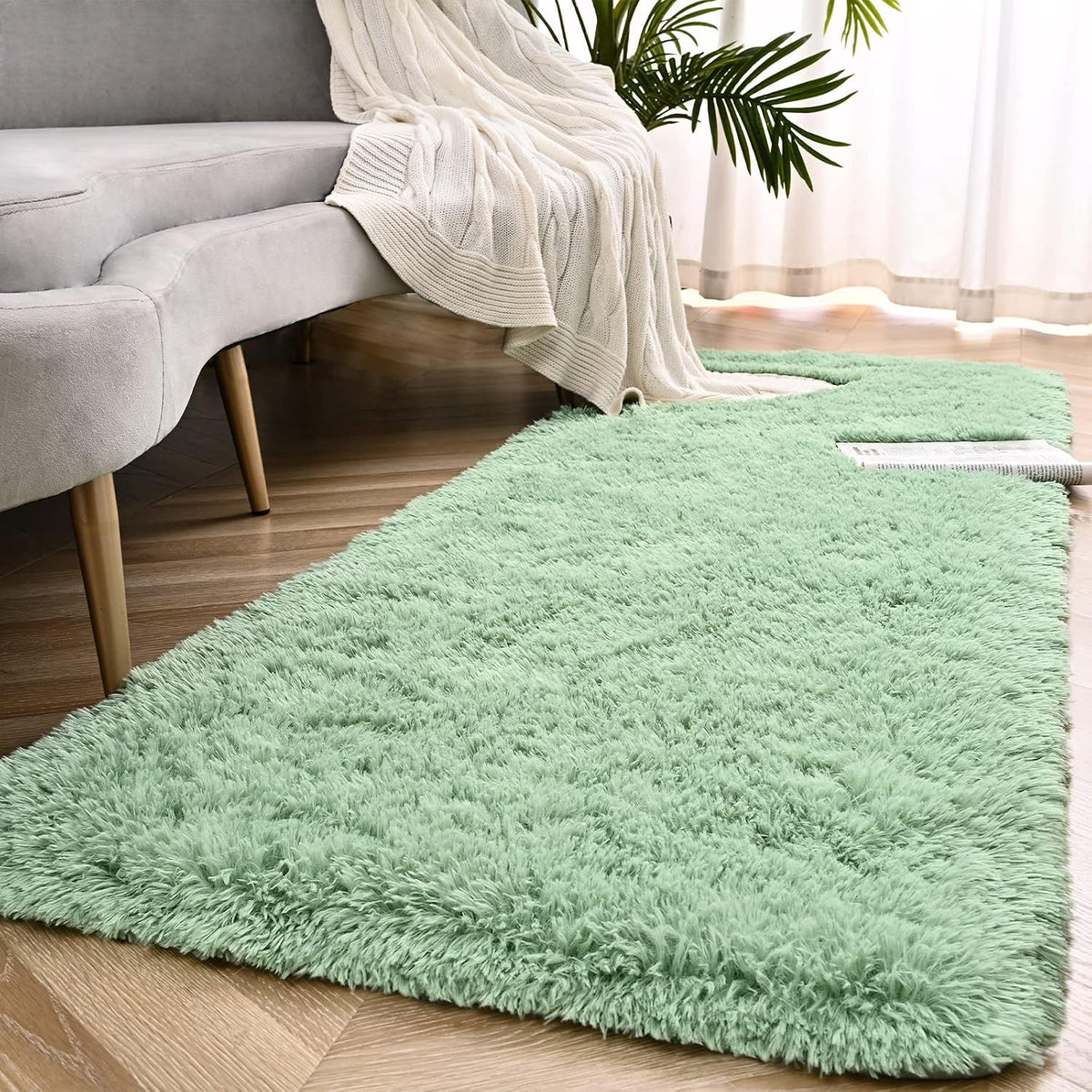 Sage Green Runner Area Rugs for Bedroom Living Room, 2x6 Feet Fluffy Bedside Rugs, Soft Shaggy Carpet Rug for Kids Room Nursery, Furry Rugs for Girls Boys Dorm Room Home Decor