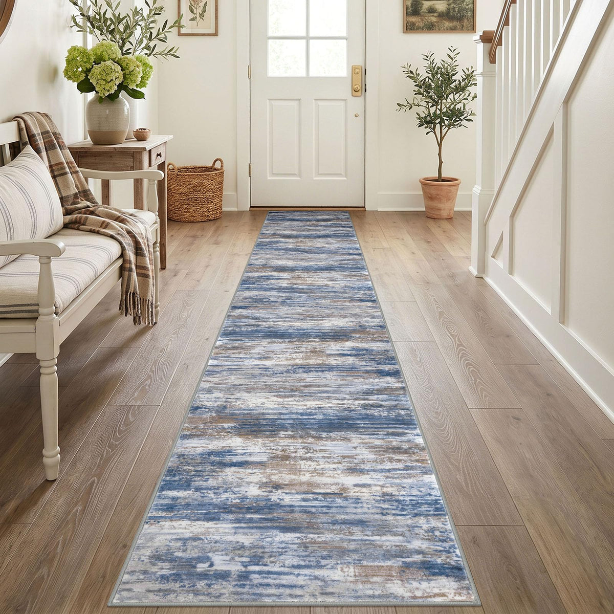 KOZYFLY Abstract Entryway Rug 2x3 Washable Door Mat Indoor Blue Beige